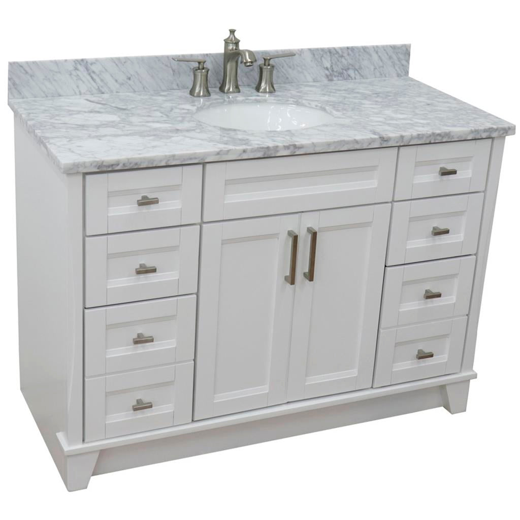 Bellaterra Home, Terni 49" White Single Vanity, Oval Sink, White Carrara Marble#top-options_white-carrara-marble-top