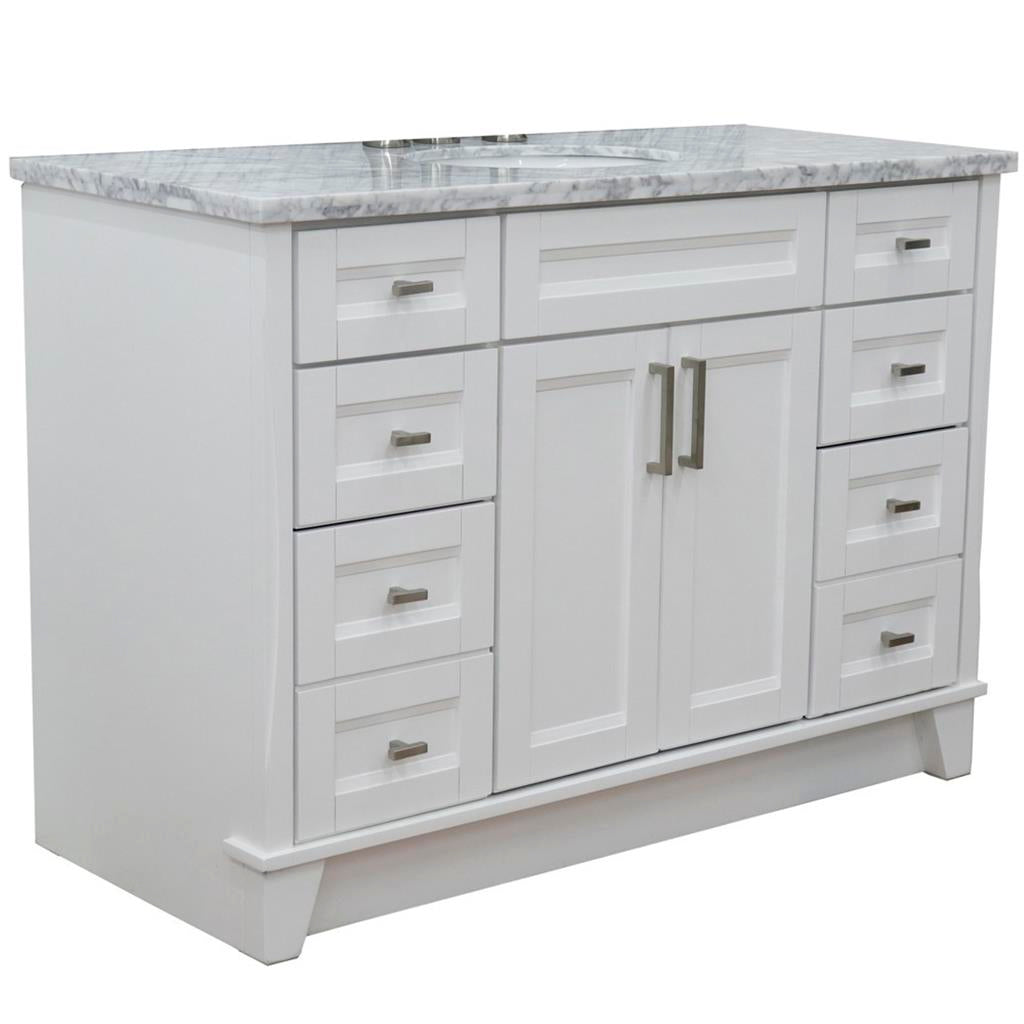 Bellaterra Home, Terni 49" White Single Vanity, Oval Sink, White Carrara Marble#top-options_white-carrara-marble-top