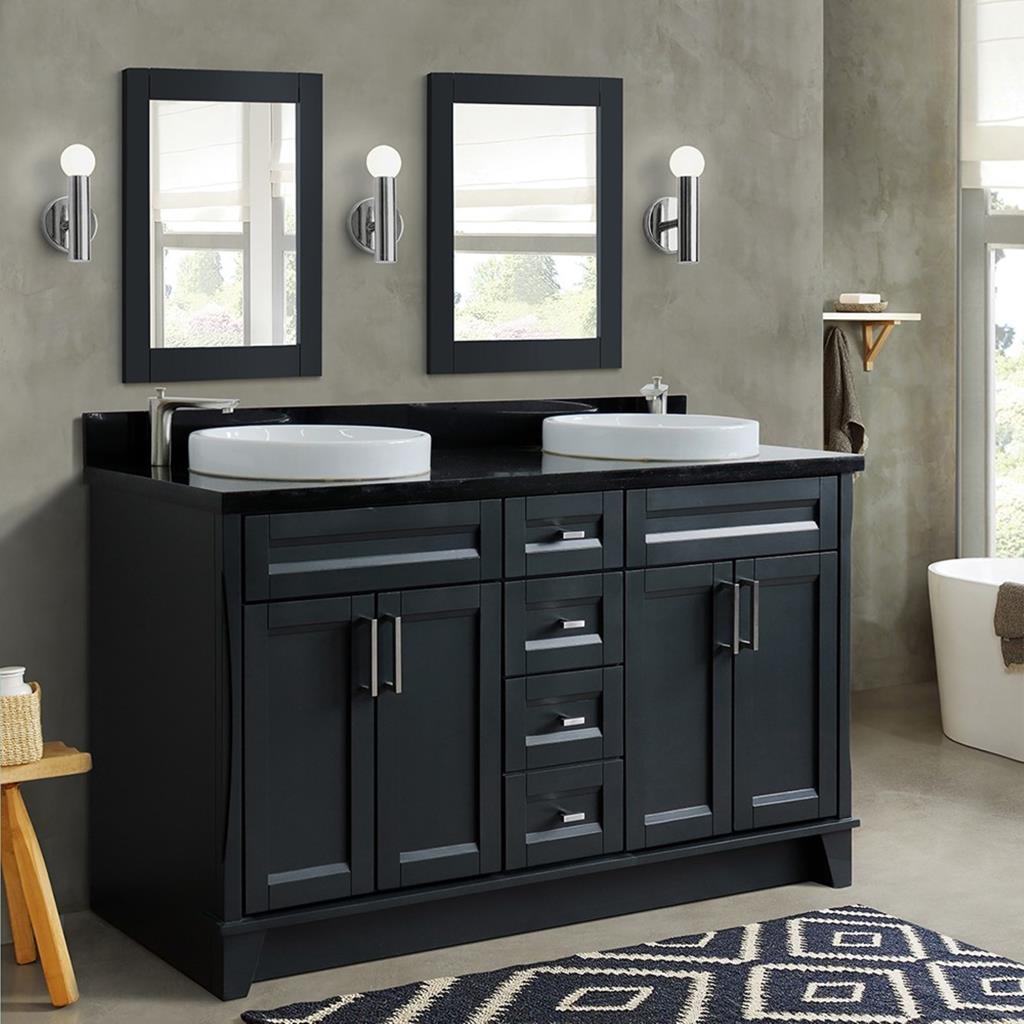 Bellaterra Home, Terni 61" Dark Gray Double Vanity, Round Sink, Black Galaxy Granite#top-options_black-galaxy-granite-top