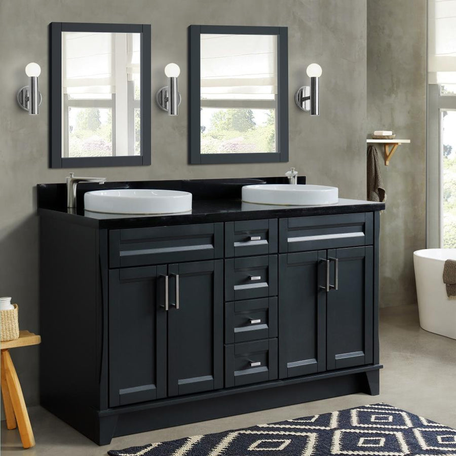 Bellaterra Home, Terni 61" Dark Gray Double Vanity, Round Sink, Black Galaxy Granite#top-options_black-galaxy-granite-top