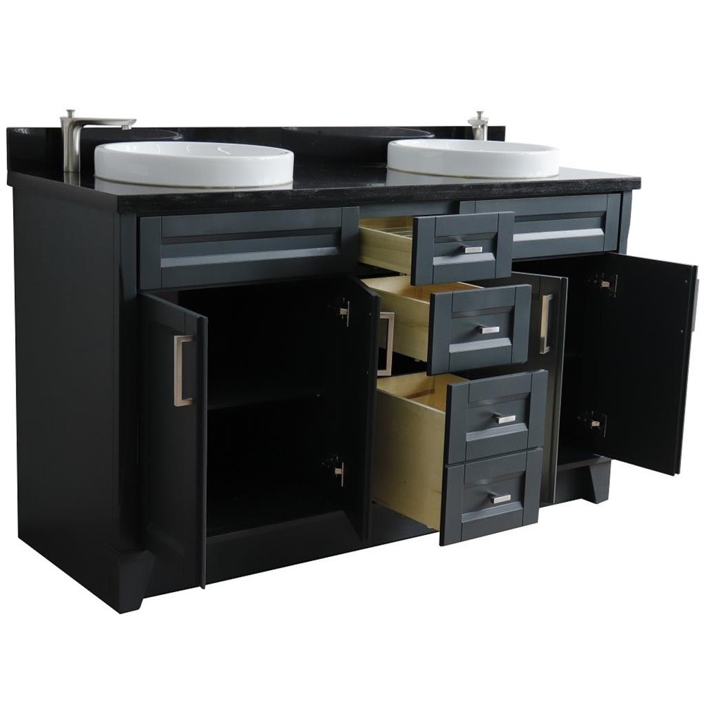Bellaterra Home, Terni 61" Dark Gray Double Vanity, Round Sink, Black Galaxy Granite#top-options_black-galaxy-granite-top