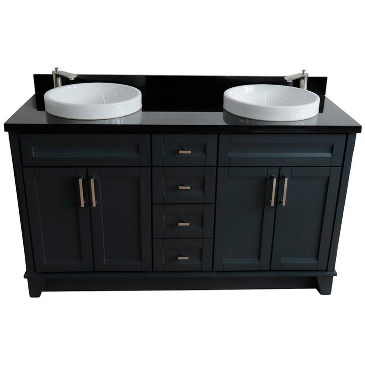 Bellaterra Home, Terni 61" Dark Gray Double Vanity, Round Sink, Black Galaxy Granite#top-options_black-galaxy-granite-top