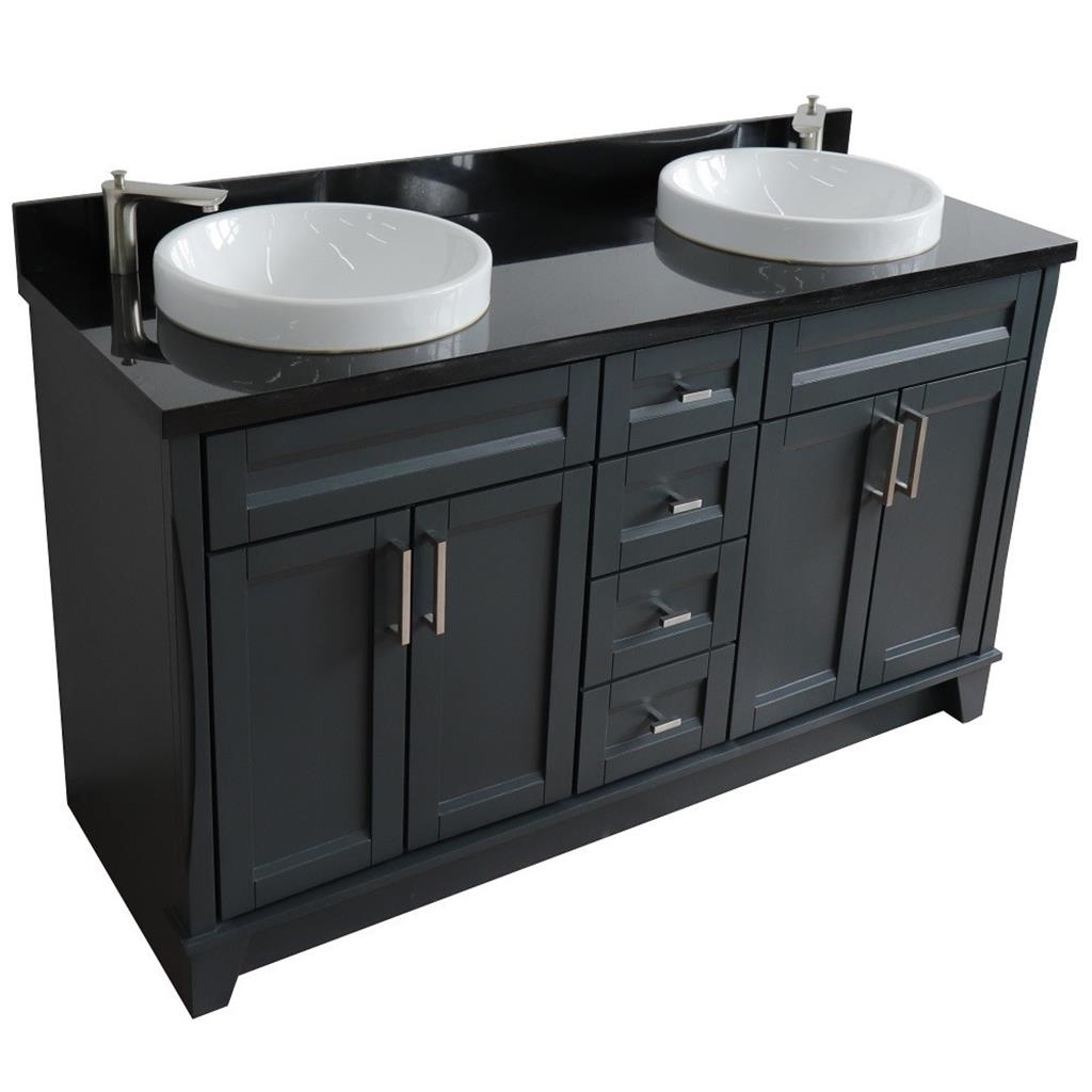 Bellaterra Home, Terni 61" Dark Gray Double Vanity, Round Sink, Black Galaxy Granite#top-options_black-galaxy-granite-top