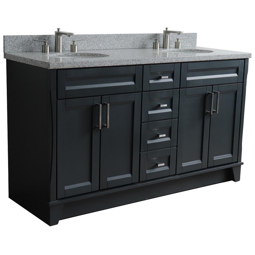 Bellaterra Home, Terni 61" Dark Gray Double Vanity, Oval Sink, Gray Granite#top-options_gray-granite-top