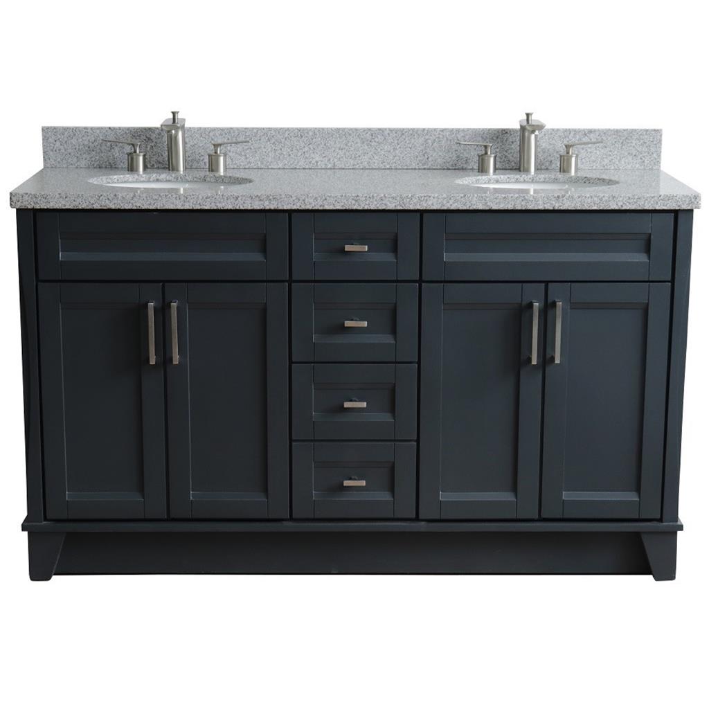 Bellaterra Home, Terni 61" Dark Gray Double Vanity, Oval Sink, Gray Granite#top-options_gray-granite-top