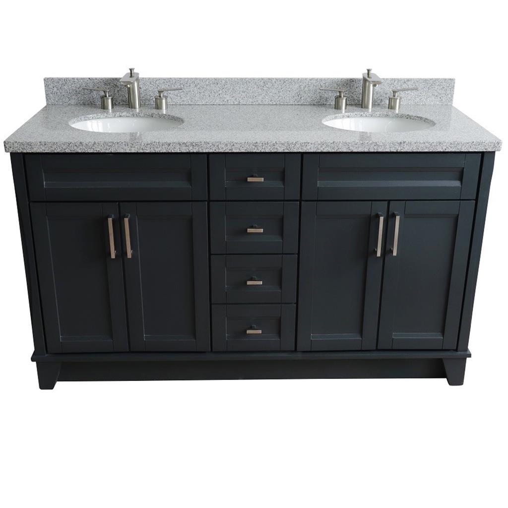 Bellaterra Home, Terni 61" Dark Gray Double Vanity, Oval Sink, Gray Granite#top-options_gray-granite-top