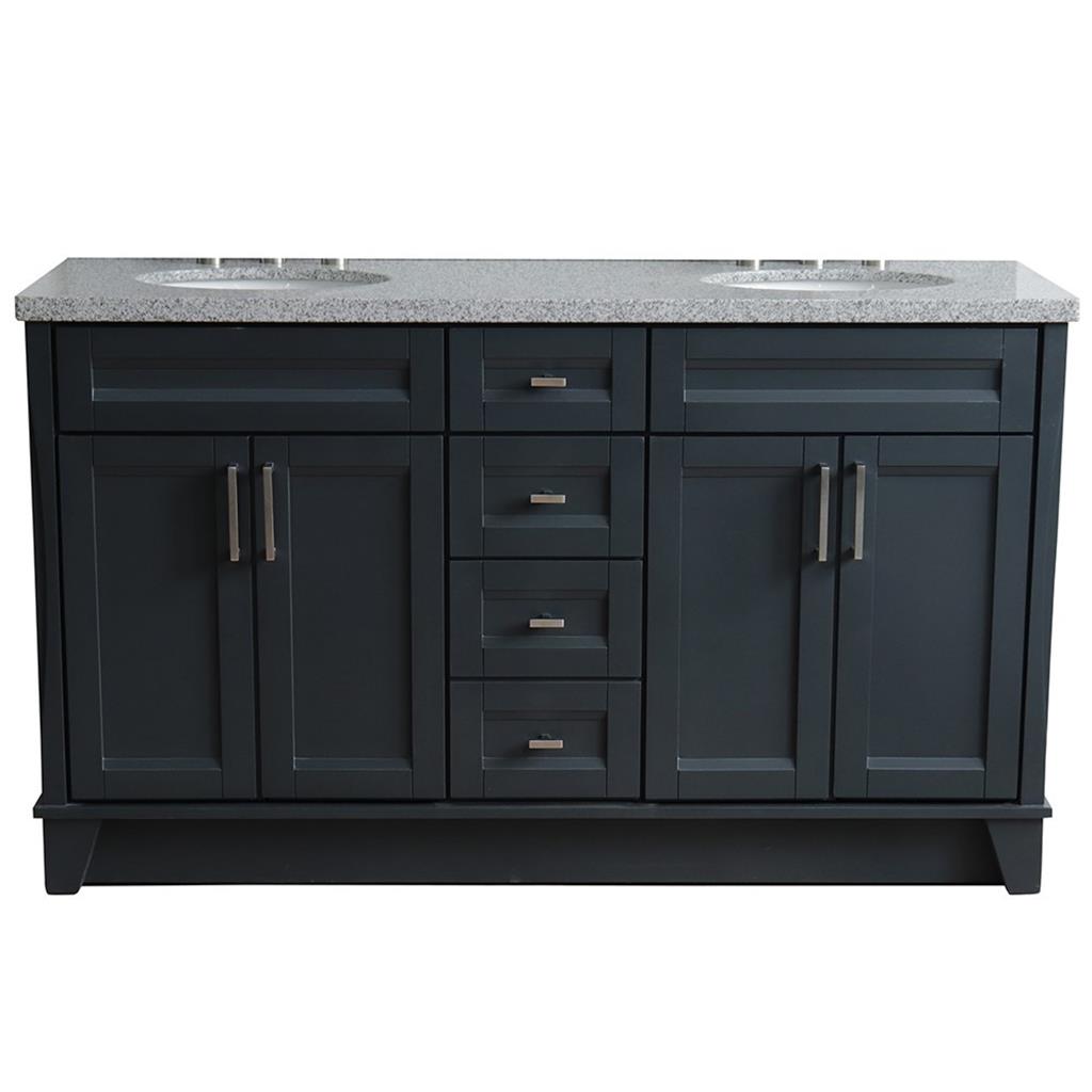 Bellaterra Home, Terni 61" Dark Gray Double Vanity, Oval Sink, Gray Granite#top-options_gray-granite-top