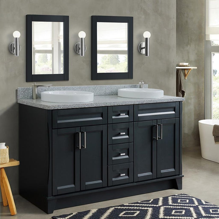 Bellaterra Home, Terni 61" Dark Gray Double Vanity, Round Sink, Gray Granite#top-options_gray-granite-top
