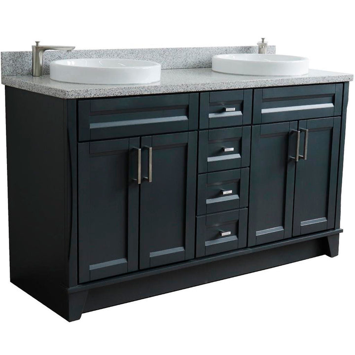 Bellaterra Home, Terni 61" Dark Gray Double Vanity, Round Sink, Gray Granite#top-options_gray-granite-top