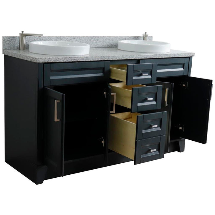Bellaterra Home, Terni 61" Dark Gray Double Vanity, Round Sink, Gray Granite#top-options_gray-granite-top