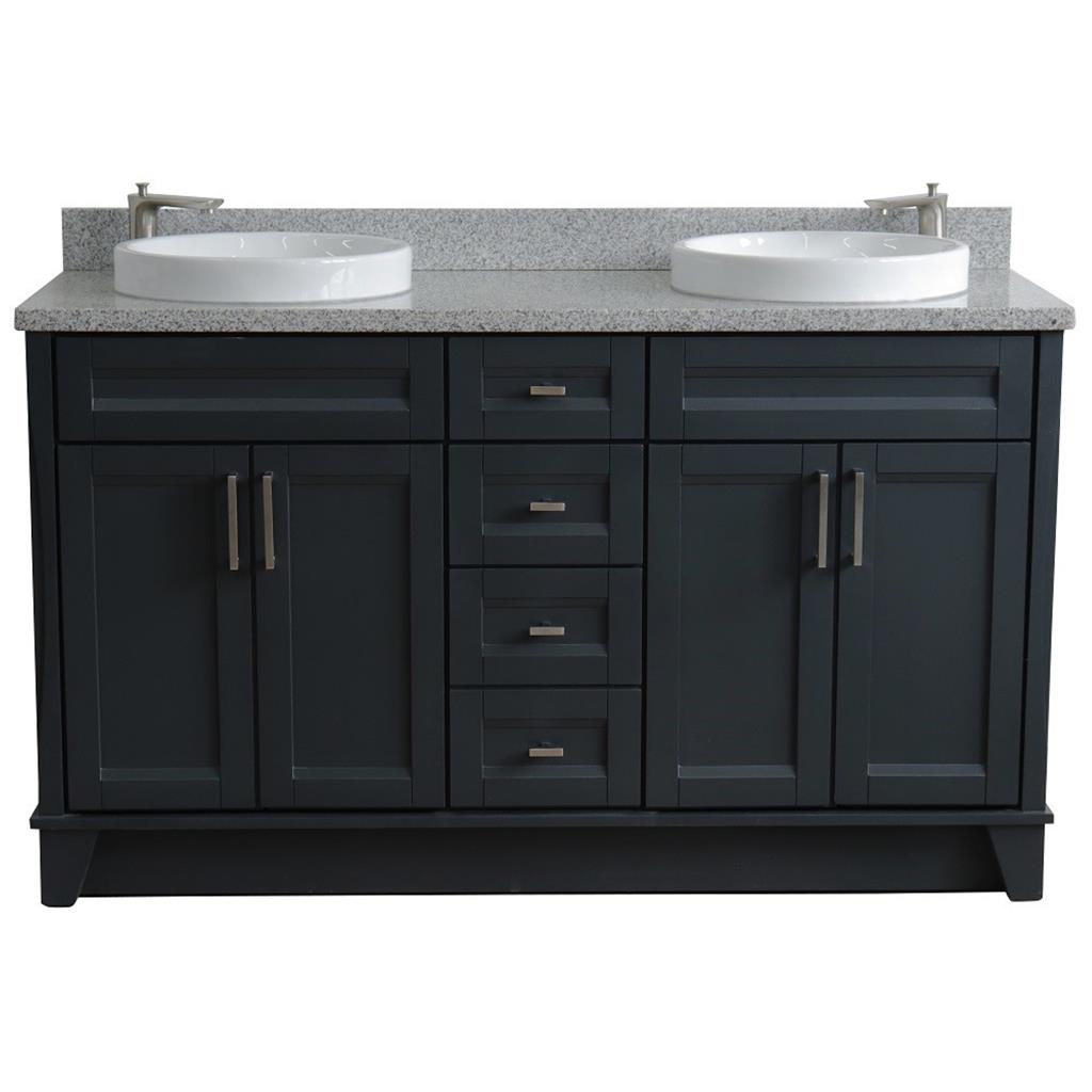 Bellaterra Home, Terni 61" Dark Gray Double Vanity, Round Sink, Gray Granite#top-options_gray-granite-top