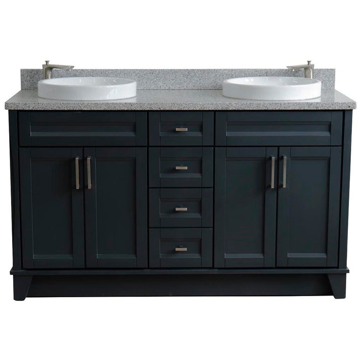 Bellaterra Home, Terni 61" Dark Gray Double Vanity, Round Sink, Gray Granite#top-options_gray-granite-top