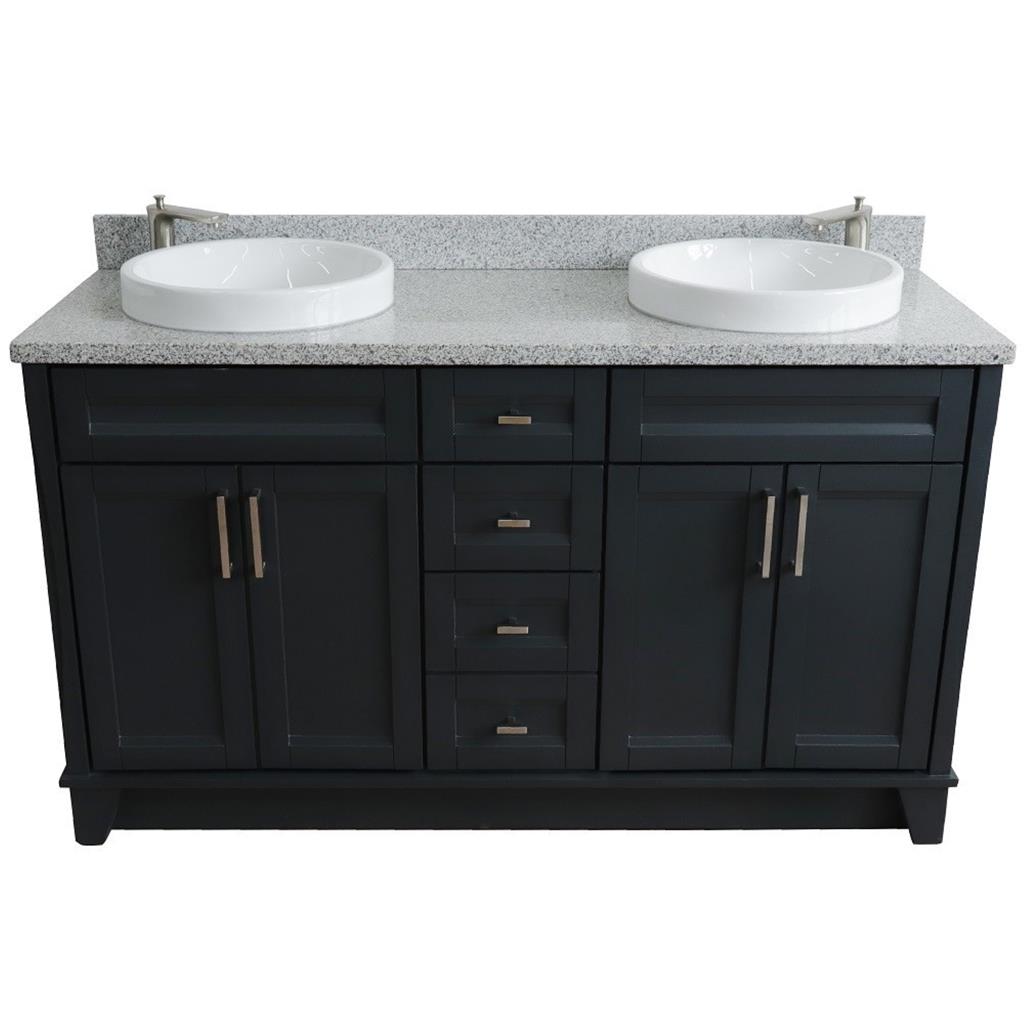 Bellaterra Home, Terni 61" Dark Gray Double Vanity, Round Sink, Gray Granite#top-options_gray-granite-top