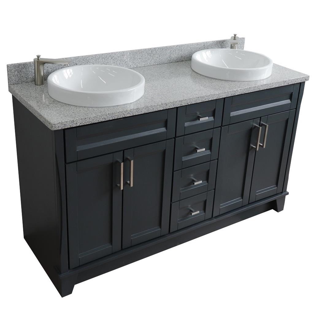 Bellaterra Home, Terni 61" Dark Gray Double Vanity, Round Sink, Gray Granite#top-options_gray-granite-top