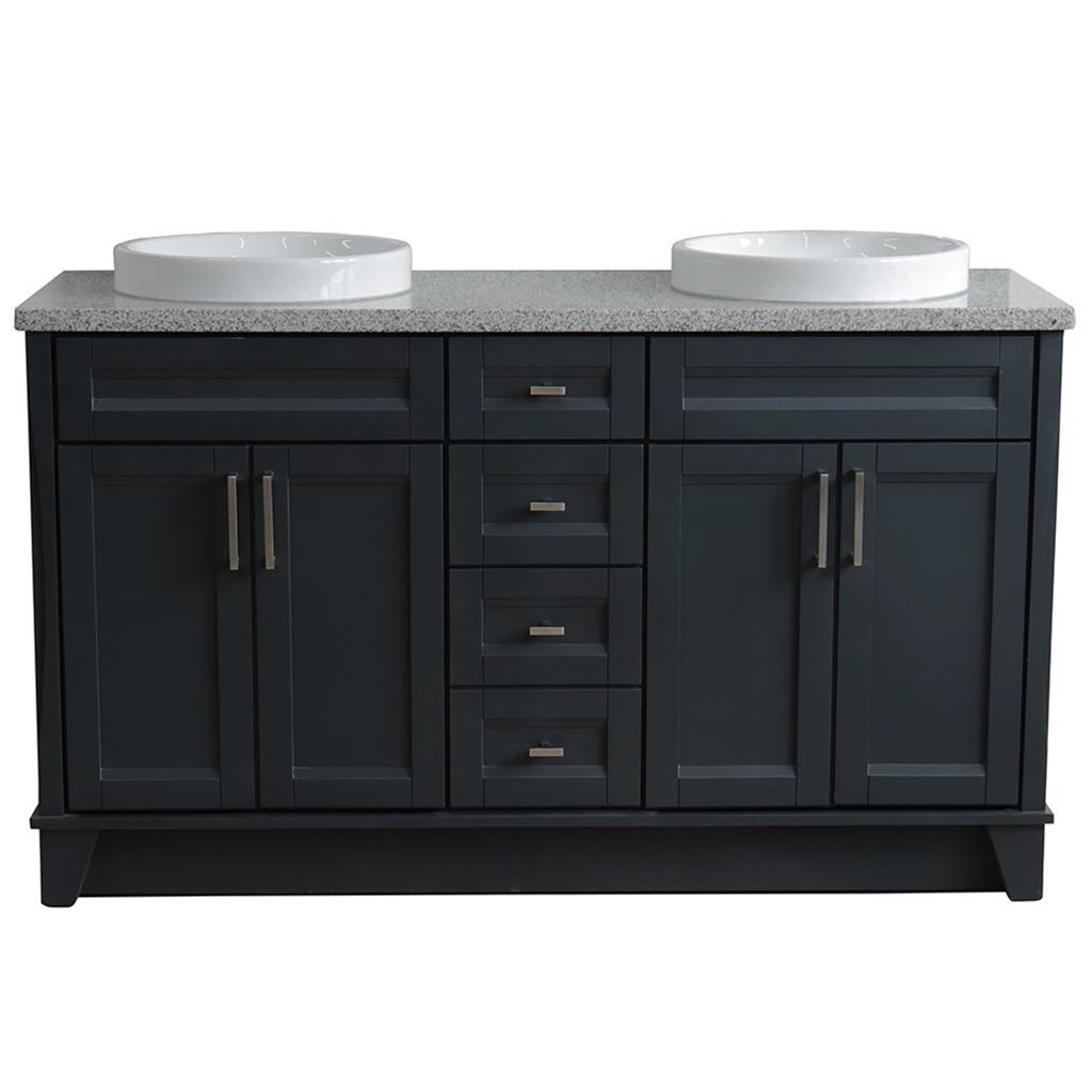 Bellaterra Home, Terni 61" Dark Gray Double Vanity, Round Sink, Gray Granite#top-options_gray-granite-top