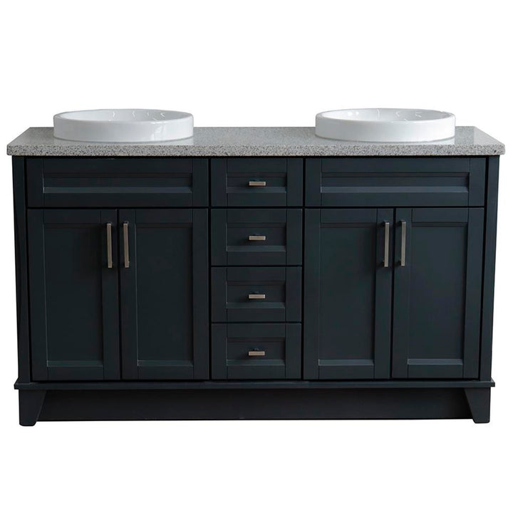 Bellaterra Home, Terni 61" Dark Gray Double Vanity, Round Sink, Gray Granite#top-options_gray-granite-top