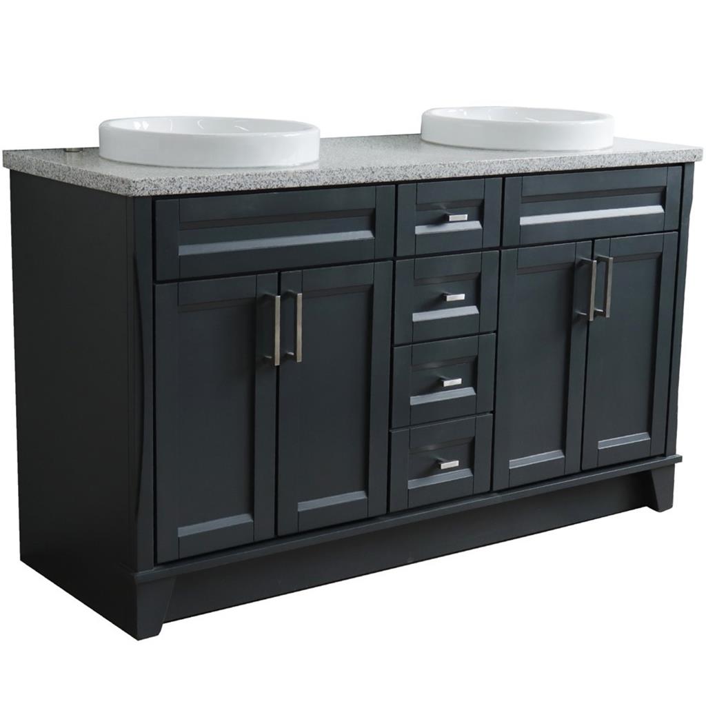 Bellaterra Home, Terni 61" Dark Gray Double Vanity, Round Sink, Gray Granite#top-options_gray-granite-top
