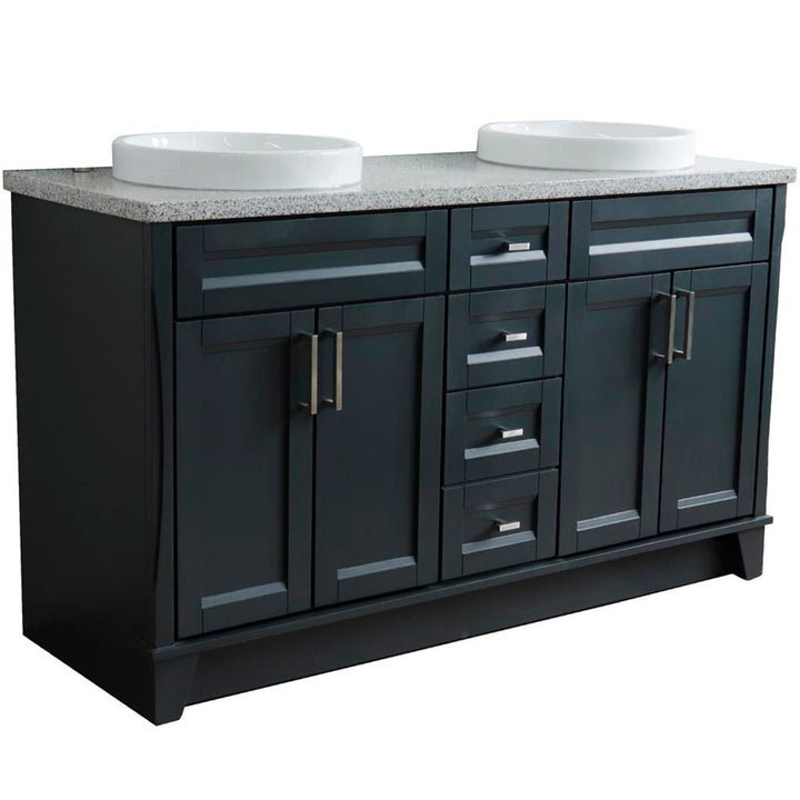 Bellaterra Home, Terni 61" Dark Gray Double Vanity, Round Sink, Gray Granite#top-options_gray-granite-top