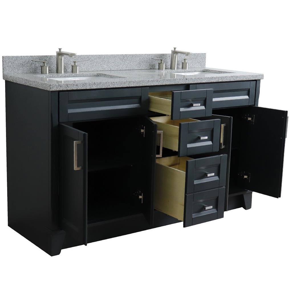 Bellaterra Home, Terni 61" Dark Gray Double Vanity, Rectangle Sink, Gray Granite#top-options_gray-granite-top