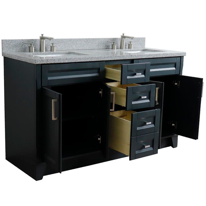 Bellaterra Home, Terni 61" Dark Gray Double Vanity, Rectangle Sink, Gray Granite#top-options_gray-granite-top