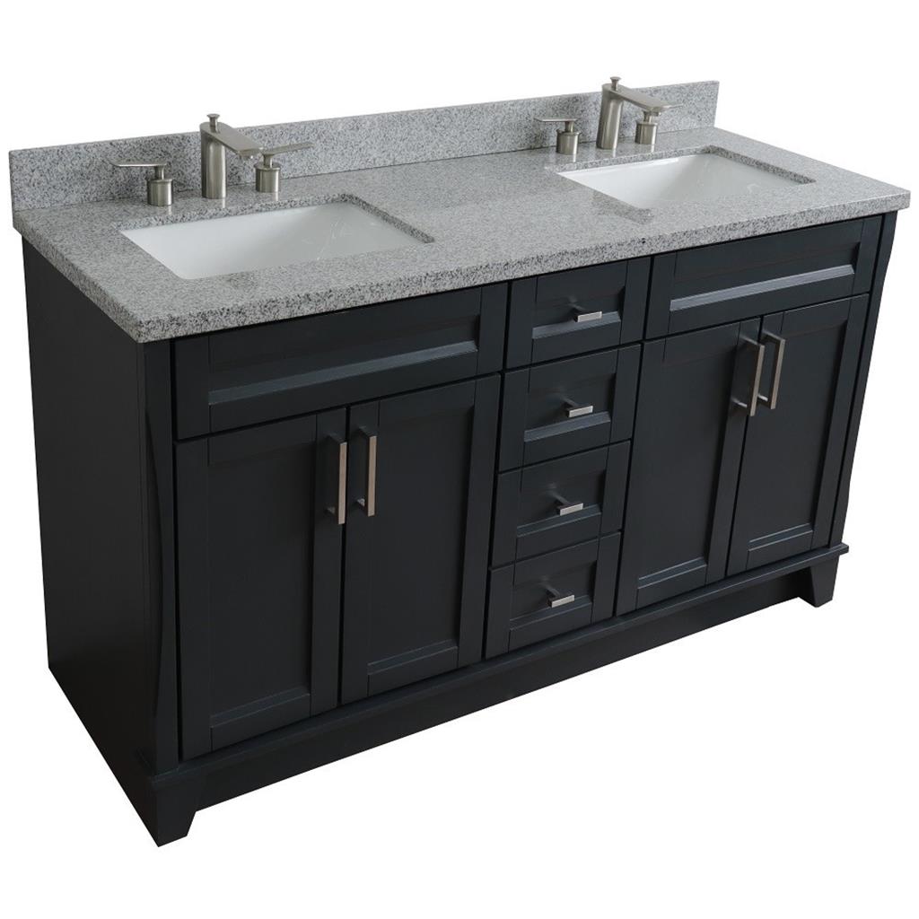 Bellaterra Home, Terni 61" Dark Gray Double Vanity, Rectangle Sink, Gray Granite#top-options_gray-granite-top