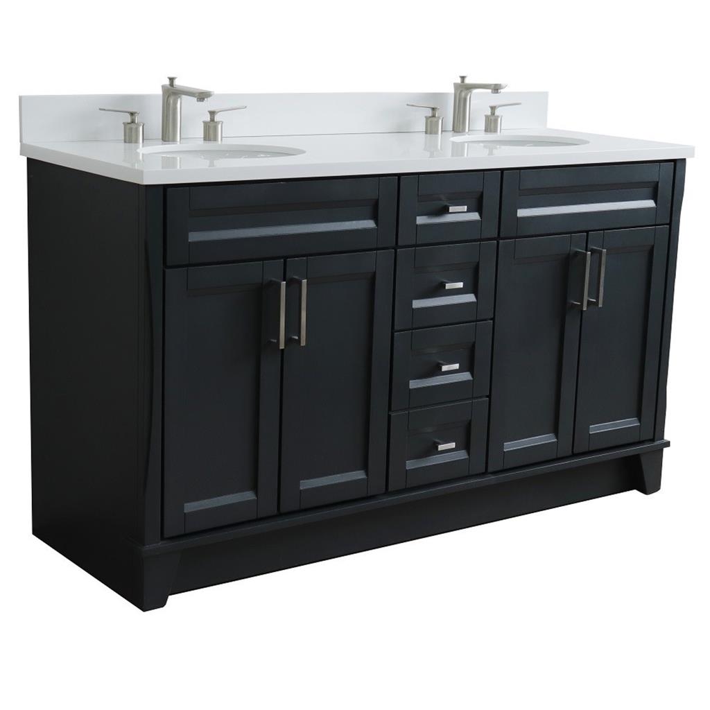 Bellaterra Home, Terni 61" Dark Gray Double Vanity, Oval Sink, White Quartz#top-options_white-quartz-top