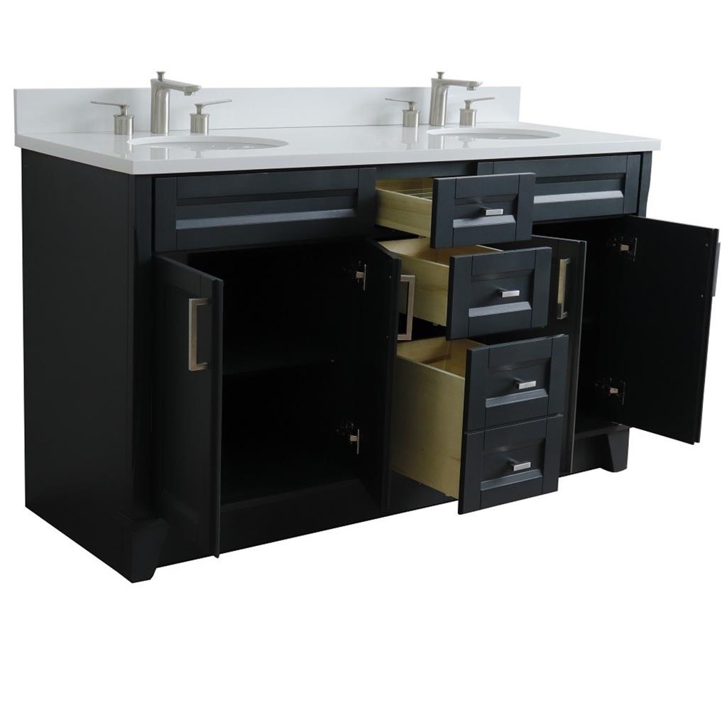Bellaterra Home, Terni 61" Dark Gray Double Vanity, Oval Sink, White Quartz#top-options_white-quartz-top