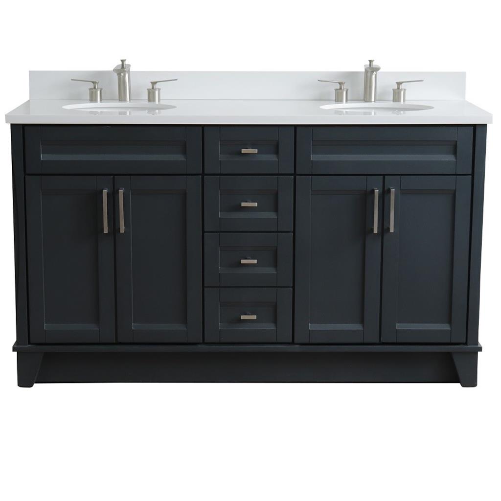 Bellaterra Home, Terni 61" Dark Gray Double Vanity, Oval Sink, White Quartz#top-options_white-quartz-top