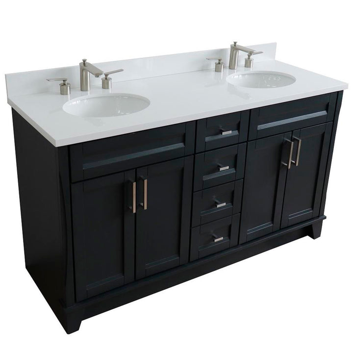 Bellaterra Home, Terni 61" Dark Gray Double Vanity, Oval Sink, White Quartz#top-options_white-quartz-top