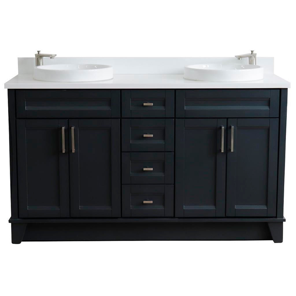 Bellaterra Home, Terni 61" Dark Gray Double Vanity, Round Sink, White Quartz#top-options_white-quartz-top