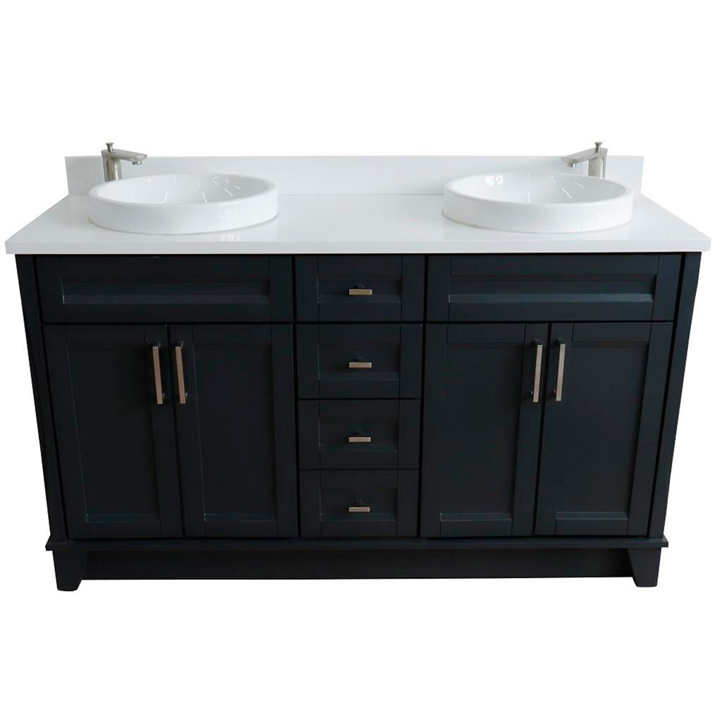 Bellaterra Home, Terni 61" Dark Gray Double Vanity, Round Sink, White Quartz#top-options_white-quartz-top