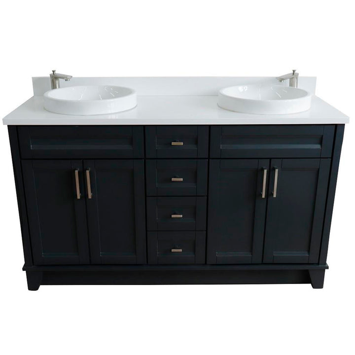 Bellaterra Home, Terni 61" Dark Gray Double Vanity, Round Sink, White Quartz#top-options_white-quartz-top