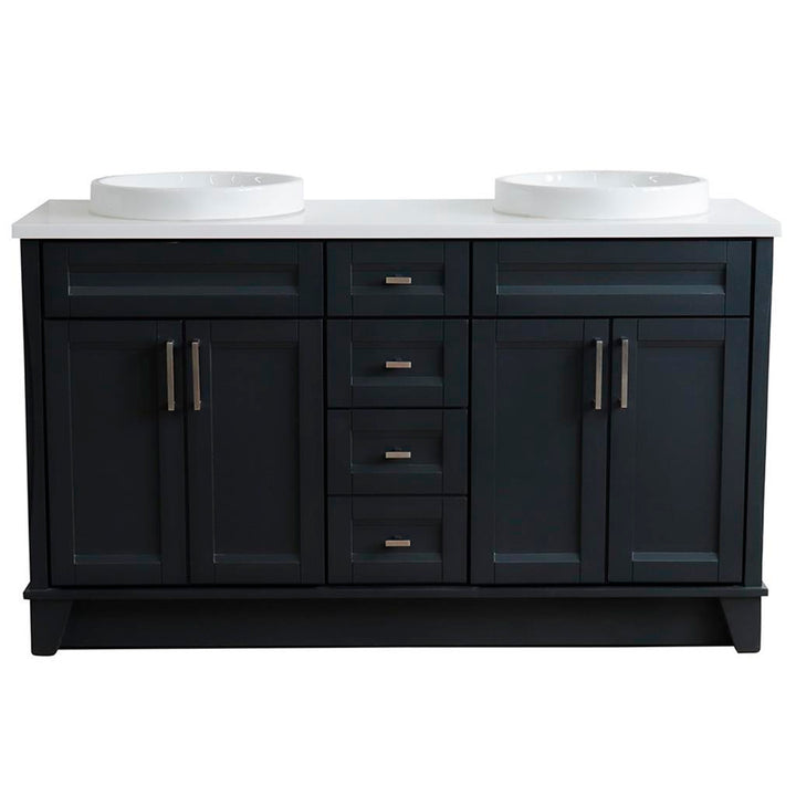 Bellaterra Home, Terni 61" Dark Gray Double Vanity, Round Sink, White Quartz#top-options_white-quartz-top