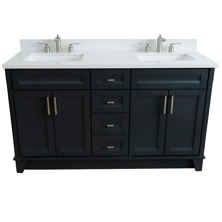 Bellaterra Home, Terni 61" Dark Gray Double Vanity, Rectangle Sink, White Quartz#top-options_white-quartz-top