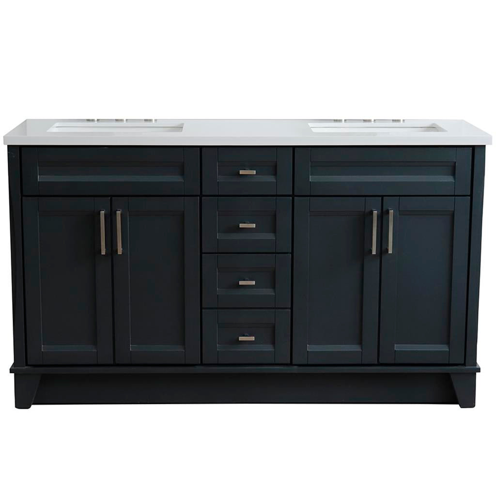Bellaterra Home, Terni 61" Dark Gray Double Vanity, Rectangle Sink, White Quartz#top-options_white-quartz-top