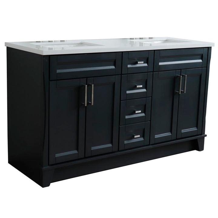 Bellaterra Home, Terni 61" Dark Gray Double Vanity, Rectangle Sink, White Quartz#top-options_white-quartz-top
