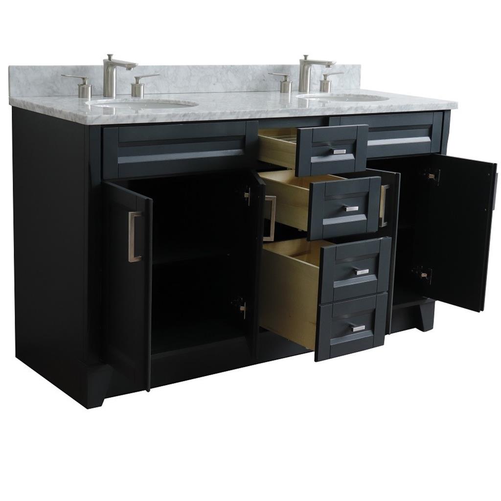 Bellaterra Home, Terni 61" Dark Gray Double Vanity, Oval Sink, White Carrara Marble#top-options_white-carrara-marble-top