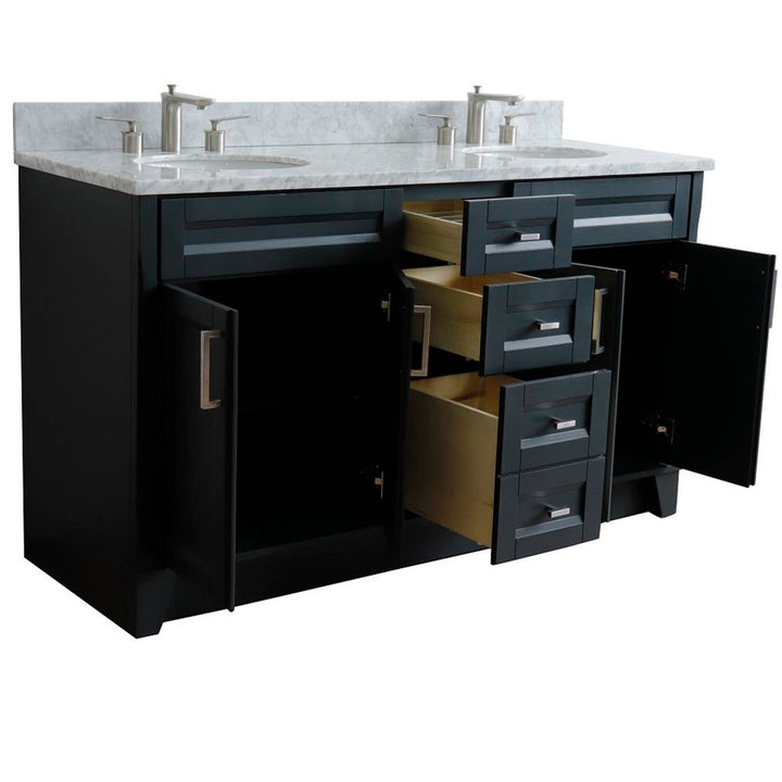 Bellaterra Home, Terni 61" Dark Gray Double Vanity, Oval Sink, White Carrara Marble#top-options_white-carrara-marble-top