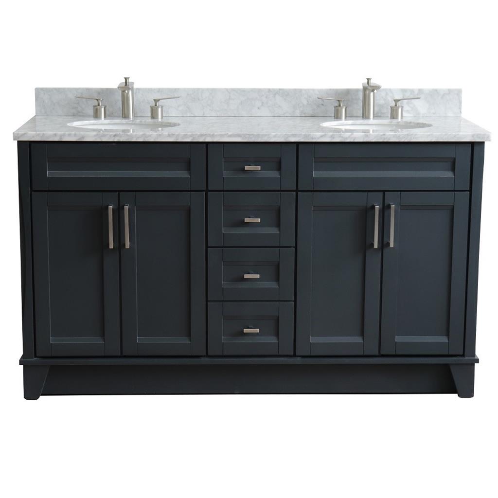 Bellaterra Home, Terni 61" Dark Gray Double Vanity, Oval Sink, White Carrara Marble#top-options_white-carrara-marble-top