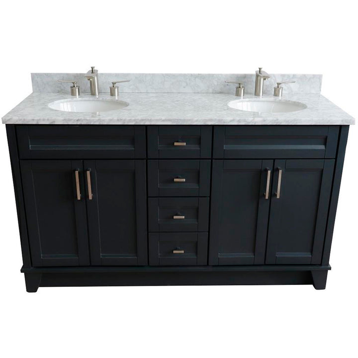 Bellaterra Home, Terni 61" Dark Gray Double Vanity, Oval Sink, White Carrara Marble#top-options_white-carrara-marble-top