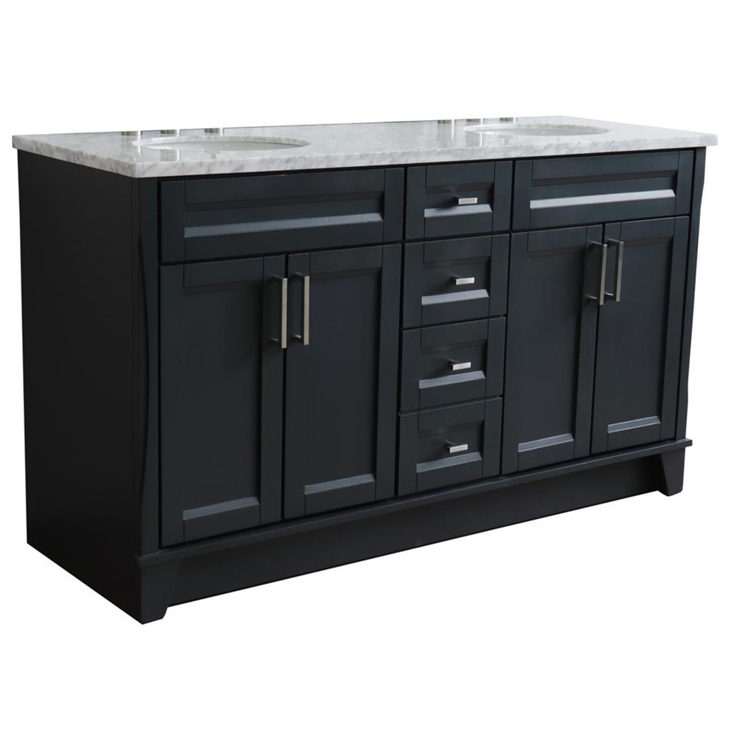 Bellaterra Home, Terni 61" Dark Gray Double Vanity, Oval Sink, White Carrara Marble#top-options_white-carrara-marble-top