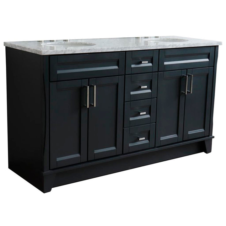 Bellaterra Home, Terni 61" Dark Gray Double Vanity, Oval Sink, White Carrara Marble#top-options_white-carrara-marble-top