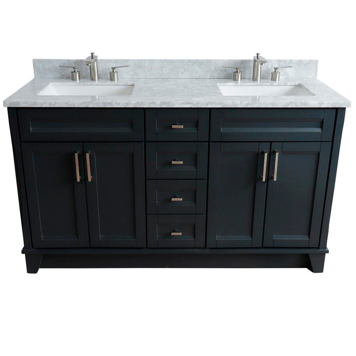 Bellaterra Home, Terni 61" Dark Gray Double Vanity, Rectangle Sink, White Carrara Marble#top-options_white-carrara-marble-top