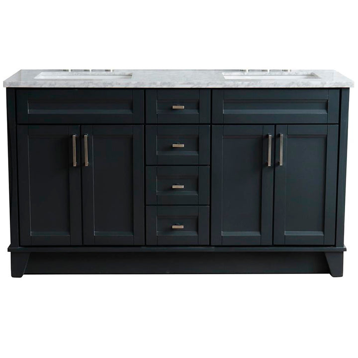 Bellaterra Home, Terni 61" Dark Gray Double Vanity, Rectangle Sink, White Carrara Marble#top-options_white-carrara-marble-top
