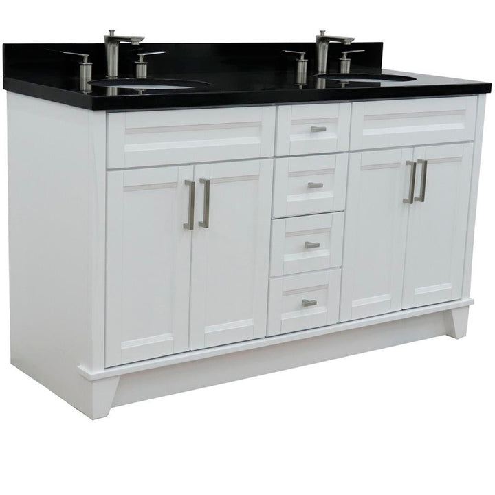Bellaterra Home, Terni 61" White Double Vanity, Oval Sink, Black Galaxy Granite#top-options_black-galaxy-granite-top