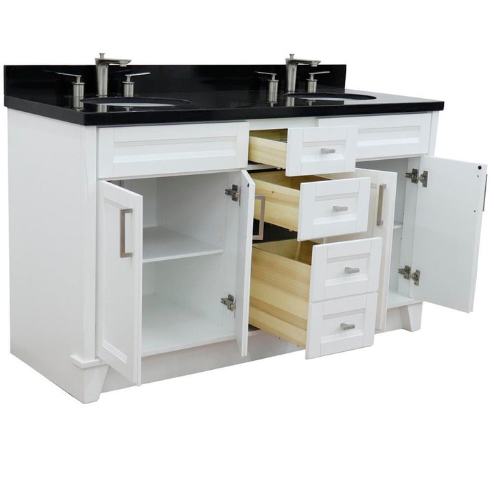 Bellaterra Home, Terni 61" White Double Vanity, Oval Sink, Black Galaxy Granite#top-options_black-galaxy-granite-top