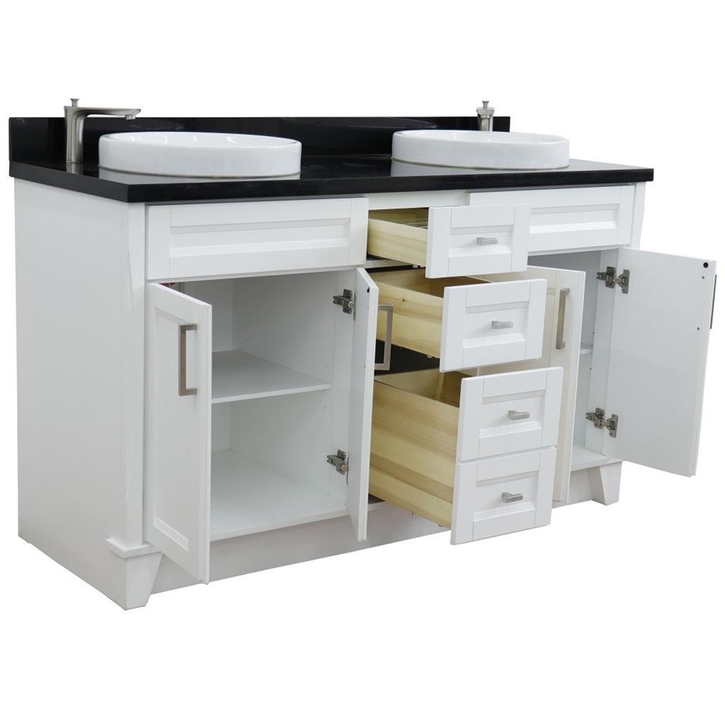 Bellaterra Home, Terni 61" White Double Vanity, Round Sink, Black Galaxy Granite#top-options_black-galaxy-granite-top