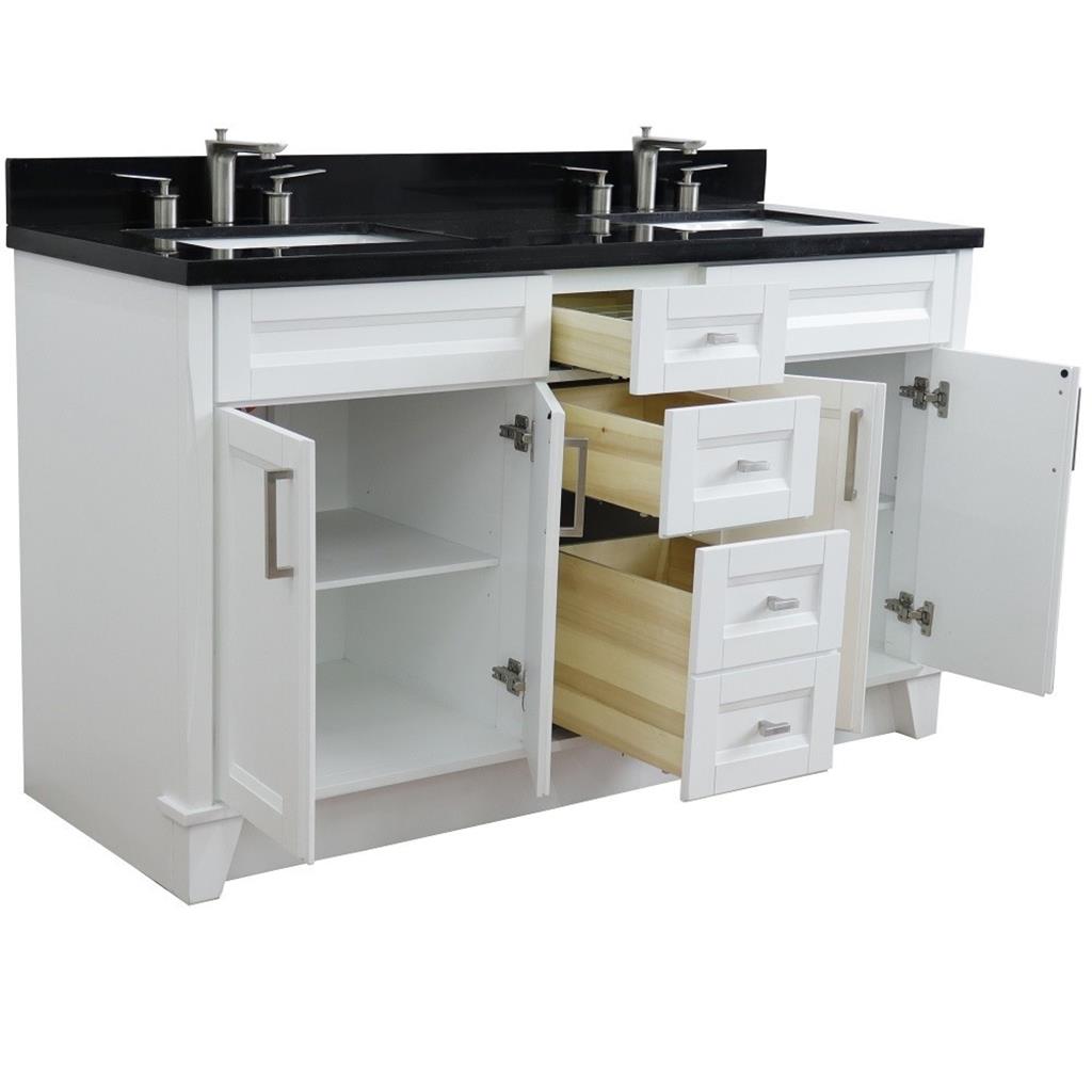 Bellaterra Home, Terni 61" White Double Vanity, Rectangle Sink, Black Galaxy Granite#top-options_black-galaxy-granite-top