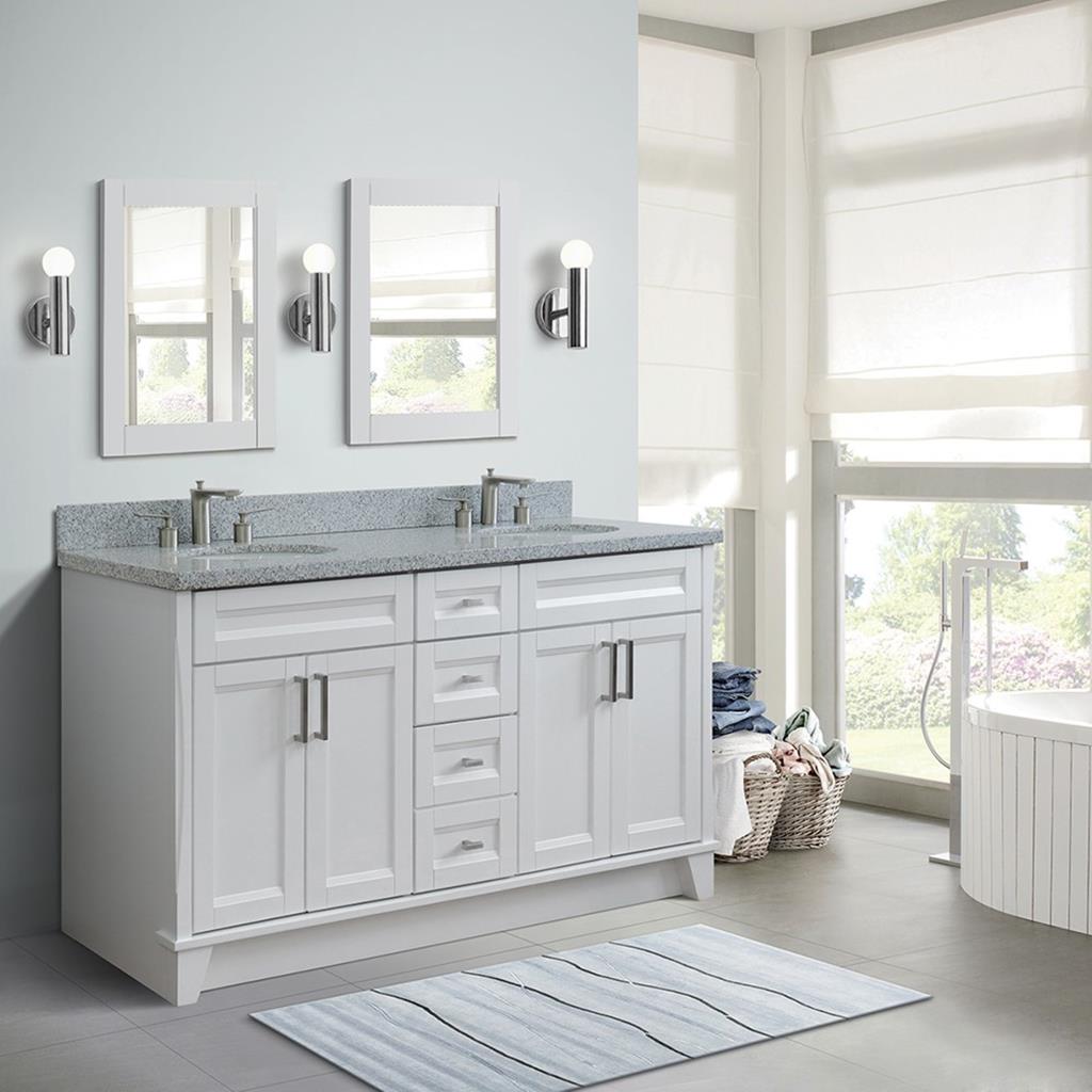 Bellaterra Home, Terni 61" White Double Vanity, Oval Sink, Gray Granite#top-options_gray-granite-top