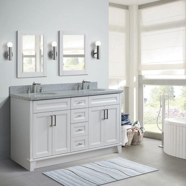 Bellaterra Home, Terni 61" White Double Vanity, Oval Sink, Gray Granite#top-options_gray-granite-top